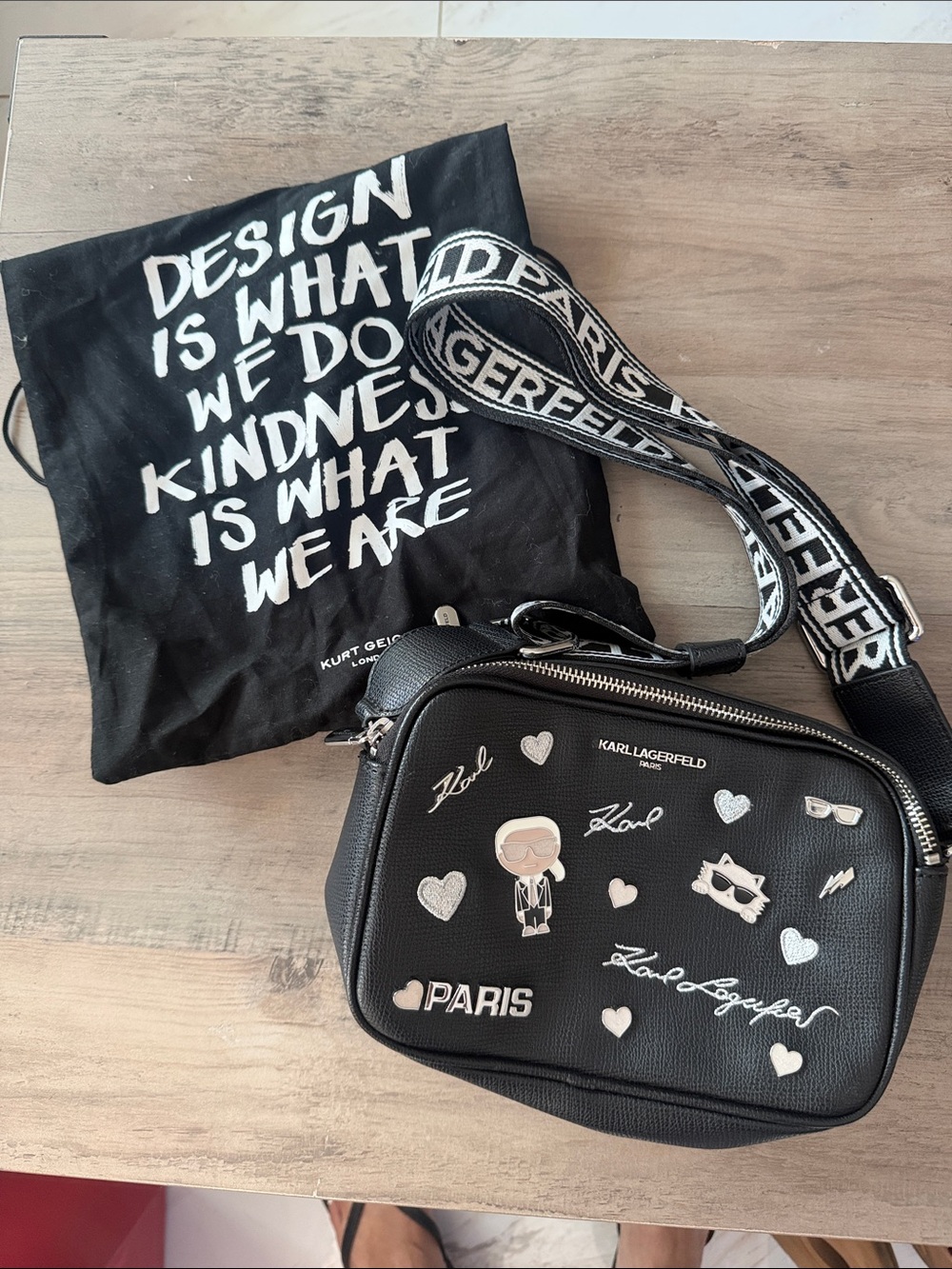Karl Lagerfeld Black Patch Crossbody with Branded Strap